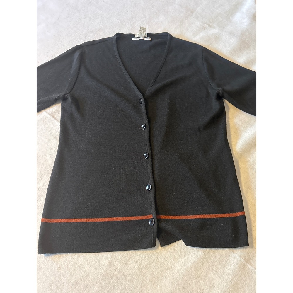 CHAIRA  MARCONI Black V-Neck‎ Cardigan Sweater Metallic Stripe Cuff